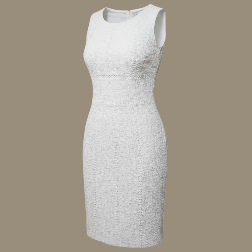 COLDWATER CREEK | Ivory Eyelet Sleeveless‎ Textured Midi Cotton Sheath Dress | 6